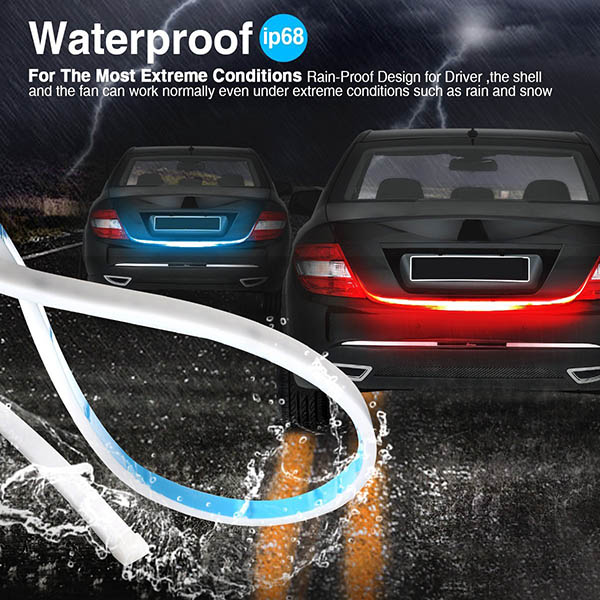 DC12V LED Car Tailgate Strip Light Universal LED Brake Reverse Rear Turn Signal Running Flowing Emergency Tail Strip Light Bar with Dual Color Waterproof Flexible Multifunction Driving DC12V LED Car Tailgate Strip Light Universal LED Brake Reverse Rear Turn Signal Running Flowing Emergency Tail Strip Light Bar with Dual Color Waterproof Flexible Multifunction Driving